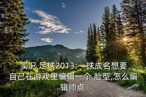  實(shí)況 足球2013:一球成名想要自己在游戲里編輯一個 臉型,怎么編輯帥點(diǎn)