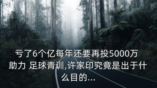 虧了6個(gè)億每年還要再投5000萬 助力 足球青訓(xùn),許家印究竟是出于什么目的...