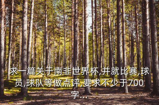 求一篇關(guān)于南非世界杯,并就比賽,球員,球隊等做點評,要求不少于700字...